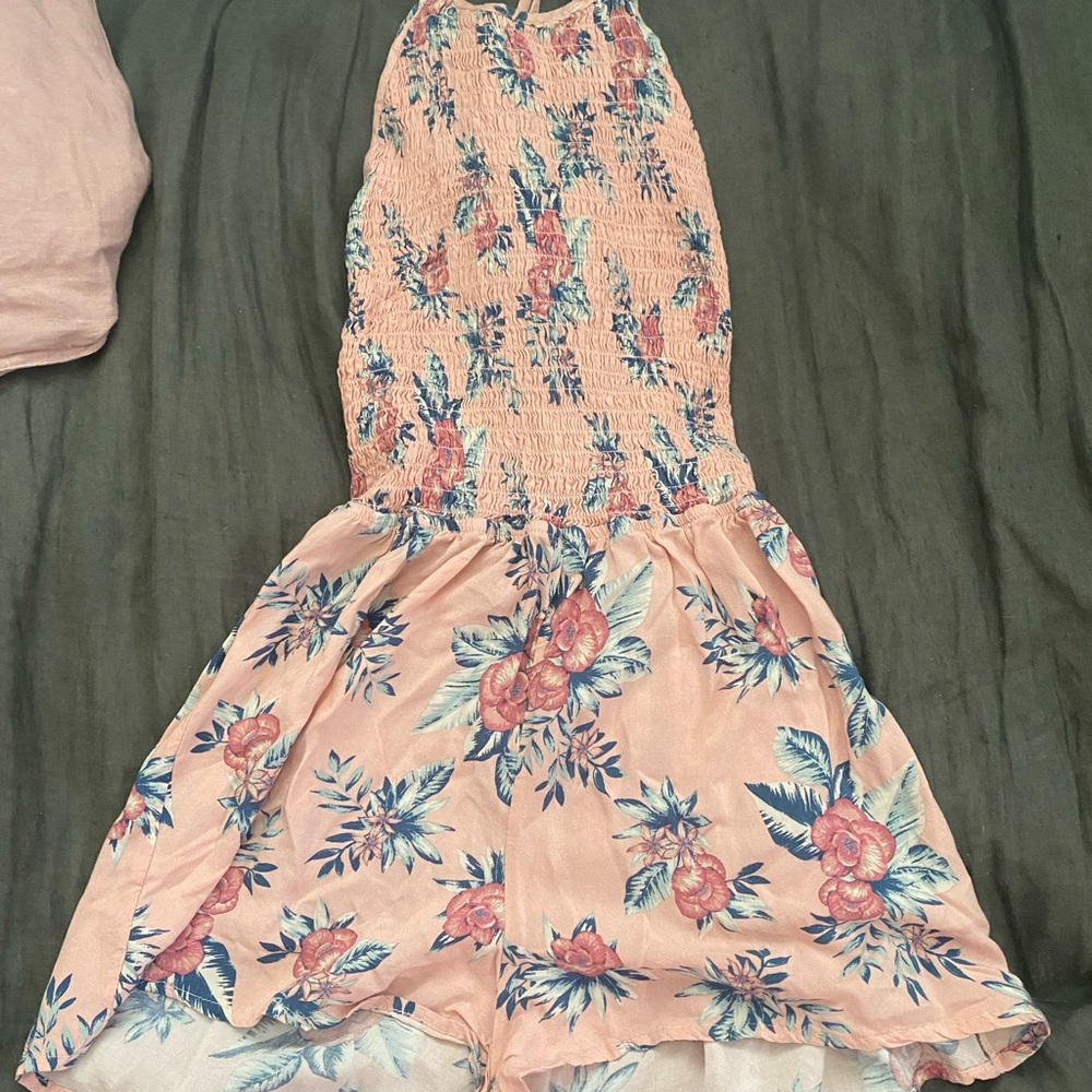 lunachix pink floral halter romper